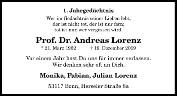 Anzeige von Andreas Lorenz von General-Anzeiger Bonn