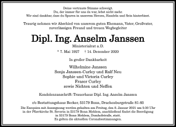 Anzeige von Anselm Janssen von General-Anzeiger Bonn