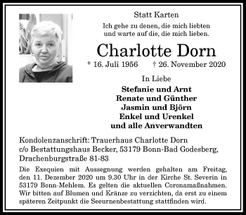 Anzeige von Charlotte Dorn von General-Anzeiger Bonn