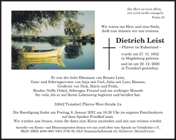 Anzeige von Dietrich Leist von General-Anzeiger Bonn