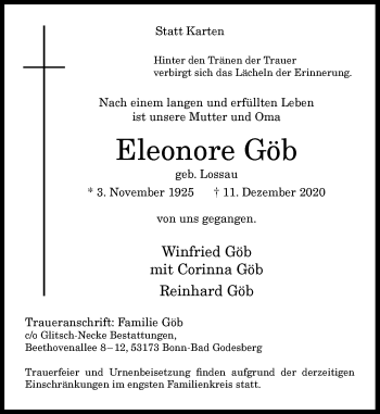 Anzeige von Eleonore Göb von General-Anzeiger Bonn