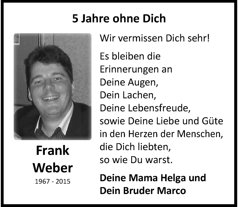  Traueranzeige für Frank Weber vom 24.12.2020 aus General-Anzeiger Bonn