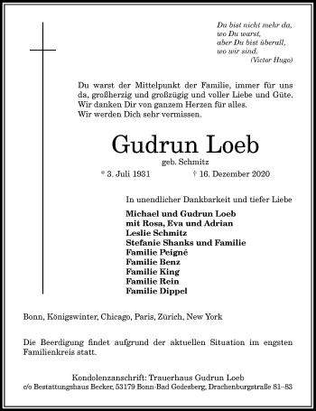 Anzeige von Gudrun Loeb von General-Anzeiger Bonn