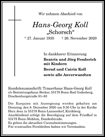 Anzeige von Hans-Georg Koll von General-Anzeiger Bonn