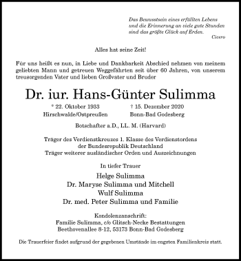 Anzeige von Hans-Günter Sulimma von General-Anzeiger Bonn