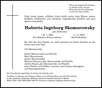 Anzeige von Huberta Ingeborg Skomorowsky von General-Anzeiger Bonn