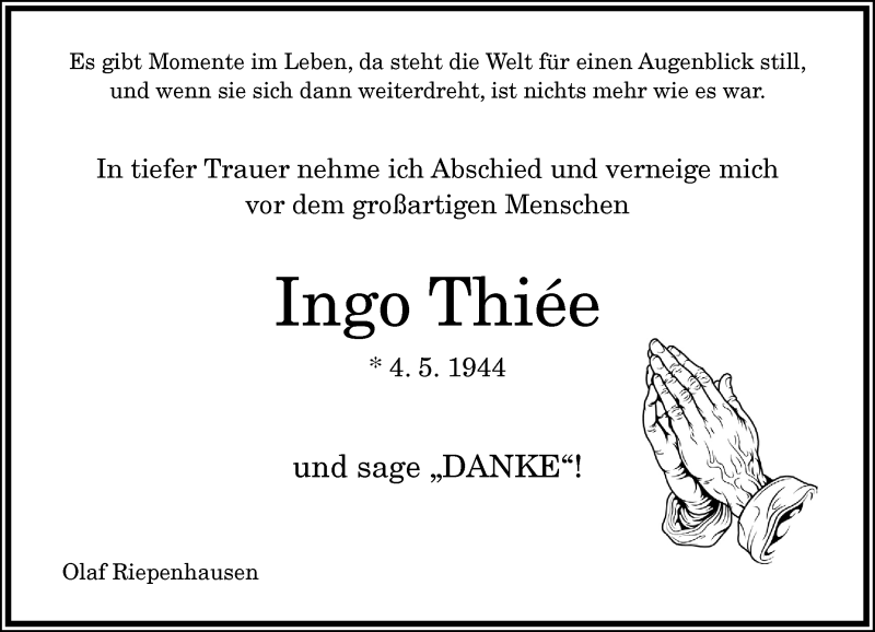  Traueranzeige für Ingo Thiee vom 24.12.2020 aus General-Anzeiger Bonn