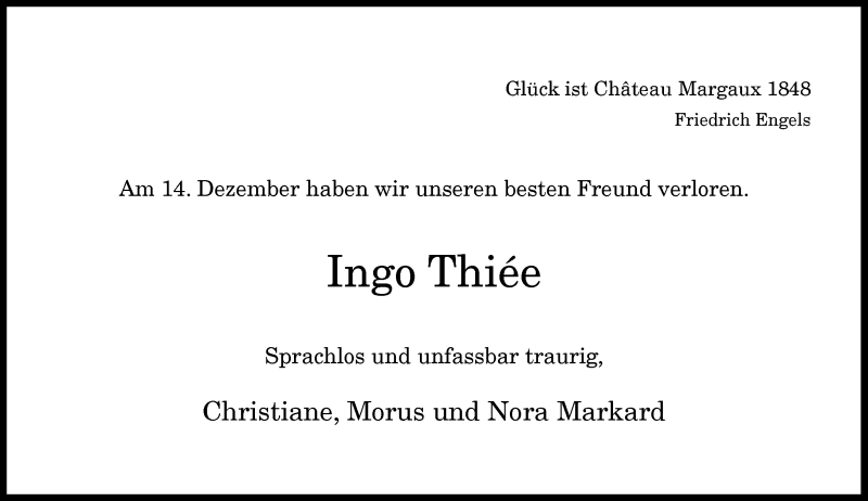  Traueranzeige für Ingo Thiee vom 24.12.2020 aus General-Anzeiger Bonn