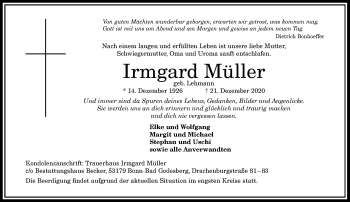 Anzeige von Irmgard Müller von General-Anzeiger Bonn