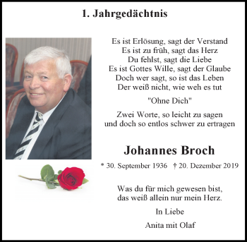 Anzeige von Johannes Broch von General-Anzeiger Bonn