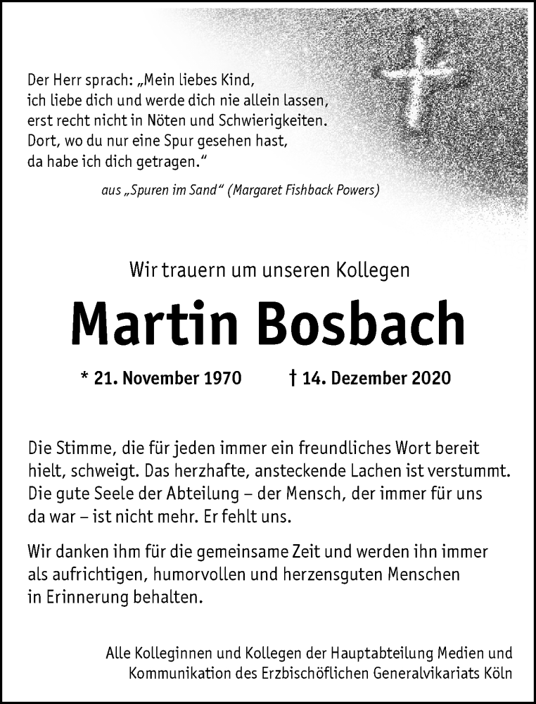  Traueranzeige für Martin Bosbach vom 30.12.2020 aus General-Anzeiger Bonn