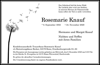Anzeige von Rosemarie Knauf von General-Anzeiger Bonn
