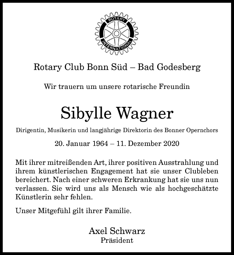  Traueranzeige für Sibylle Wagner vom 19.12.2020 aus General-Anzeiger Bonn