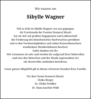 Anzeige von Sibylle Wagner von General-Anzeiger Bonn