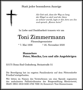 Anzeige von Toni Zimmermann von General-Anzeiger Bonn