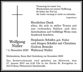 Anzeige von Wolfgang Nüßer von General-Anzeiger Bonn