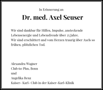 Anzeige von Axel Seuser von General-Anzeiger Bonn