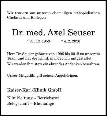 Anzeige von Axel Seuser von General-Anzeiger Bonn