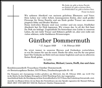 Anzeige von Günther Dommermuth von General-Anzeiger Bonn