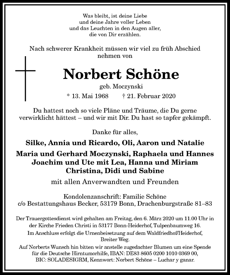 Traueranzeigen Von Norbert Schone Ga Trauer De