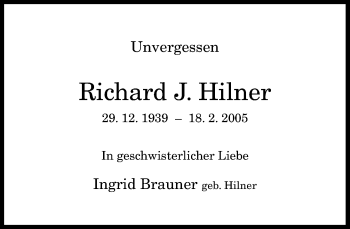 Anzeige von Richard J. Hilner von General-Anzeiger Bonn