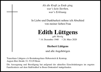 Anzeige von Edith Lüttgens von General-Anzeiger Bonn