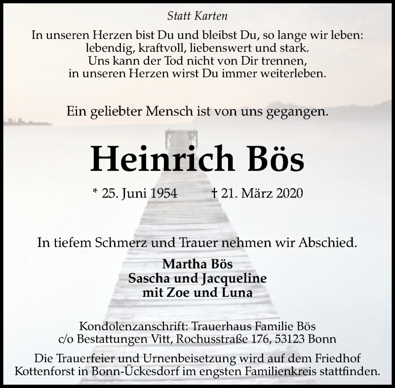  Traueranzeige für Heinrich Bös vom 28.03.2020 aus General-Anzeiger Bonn