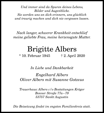 Anzeige von Brigitte Albers von General-Anzeiger Bonn