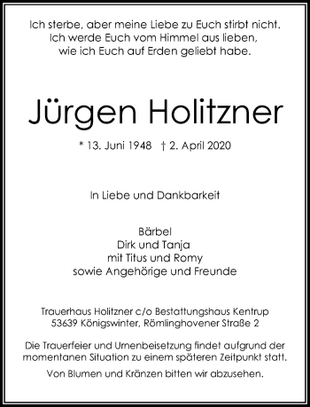 Anzeige von Jürgen Holitzner von General-Anzeiger Bonn