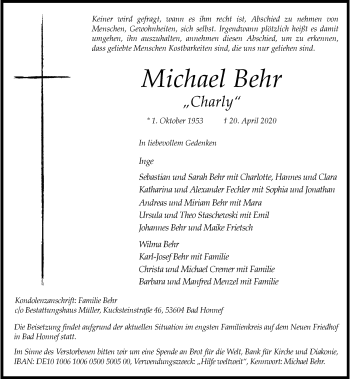 Anzeige von Michael Behr von General-Anzeiger Bonn