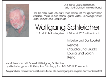 Anzeige von Wolfgang Schleicher von General-Anzeiger Bonn
