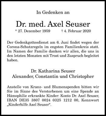 Anzeige von Axel Seuser von General-Anzeiger Bonn