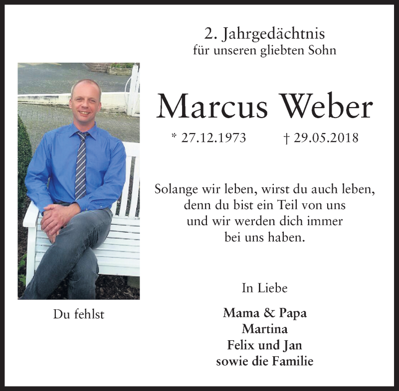  Traueranzeige für Marcus Weber vom 30.05.2020 aus General-Anzeiger Bonn