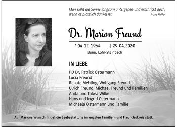 Anzeige von Marion Freund von General-Anzeiger Bonn