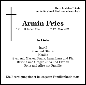 Anzeige von Armin Fries von General-Anzeiger Bonn