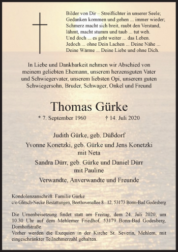 Anzeige von Thomas Gürke von General-Anzeiger Bonn