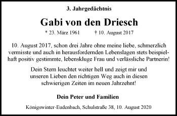Anzeige von Gabi von den Driesch von General-Anzeiger Bonn