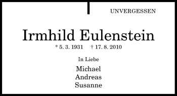 Anzeige von Irmhild Eulenstein von General-Anzeiger Bonn