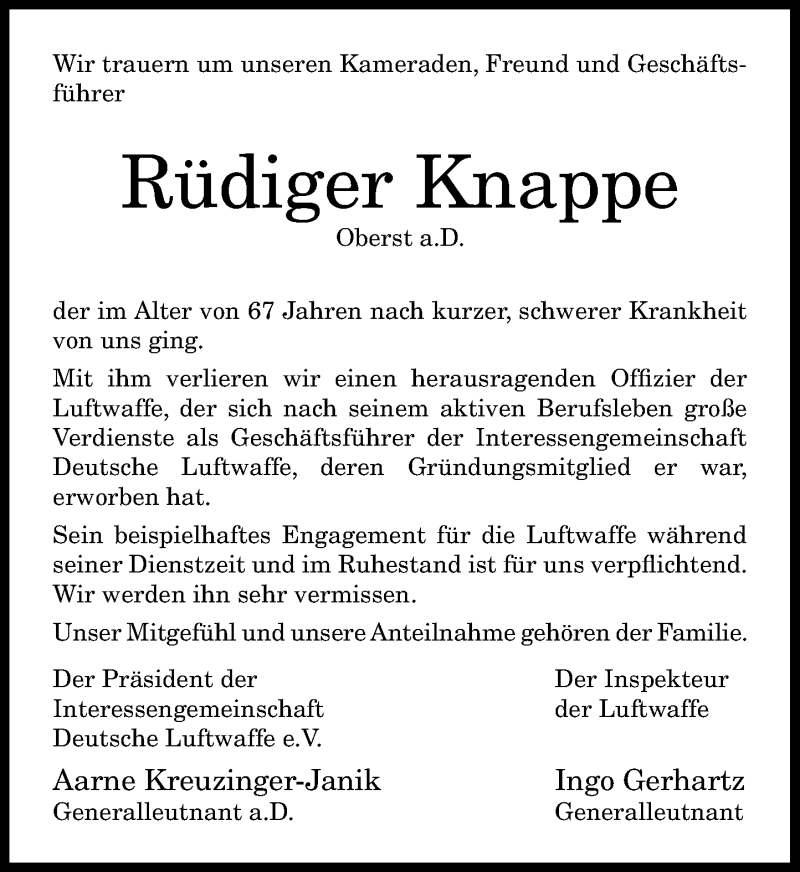  Traueranzeige für Rüdiger Knappe vom 28.08.2020 aus General-Anzeiger Bonn