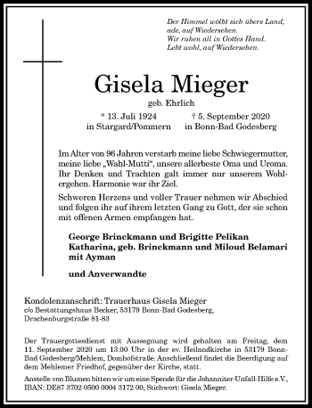 Anzeige von Gissela Mieger von General-Anzeiger Bonn