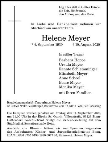 Anzeige von Helene Meyer von General-Anzeiger Bonn