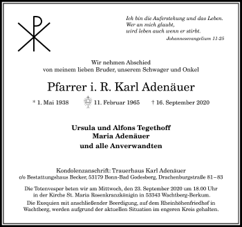Anzeige von Karl Adenäuer von General-Anzeiger Bonn
