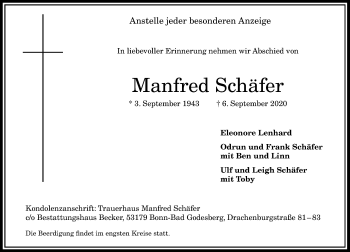 Anzeige von Manfred Schäfer von General-Anzeiger Bonn