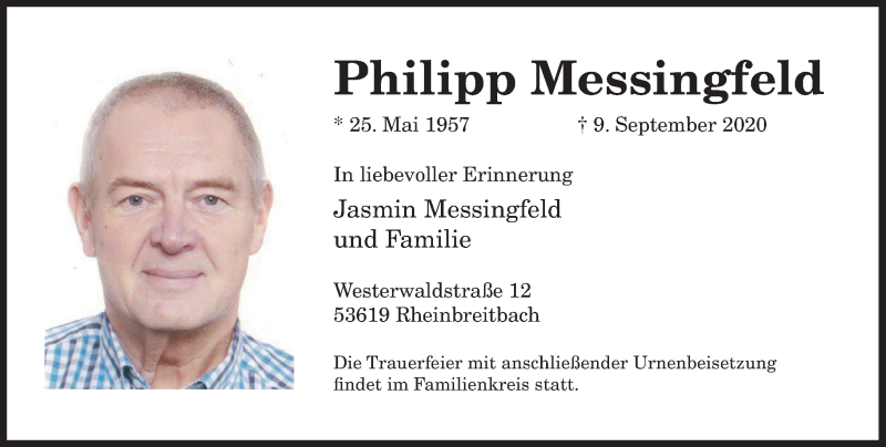  Traueranzeige für Philipp Messingfeld vom 12.09.2020 aus General-Anzeiger Bonn