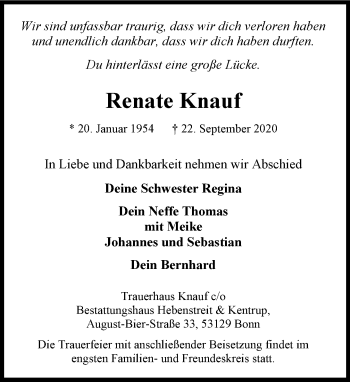 Anzeige von Renate Knauf von General-Anzeiger Bonn