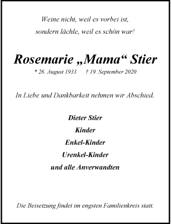 Anzeige von Rosemarie Stier von General-Anzeiger Bonn