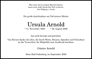 Anzeige von Ursula Arnold von General-Anzeiger Bonn