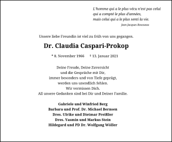 Anzeige von Claudia Caspari-Prokop von General-Anzeiger Bonn