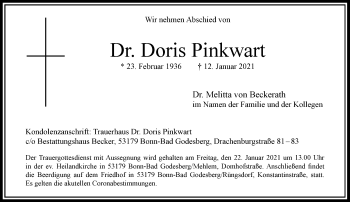 Anzeige von Doris Pinkwart von General-Anzeiger Bonn