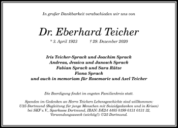 Anzeige von Eberhard Teicher von General-Anzeiger Bonn
